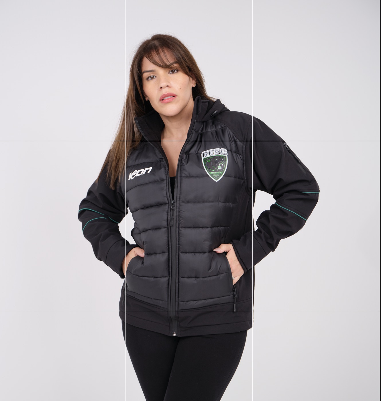 Model wearing the ICON Sub-Zero jacket with club crest