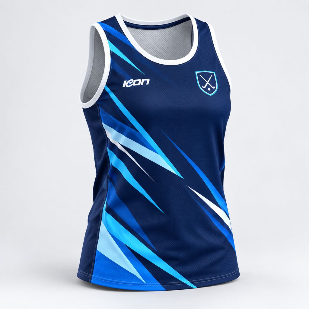 3D render of a custom navy and blue ICON hockey singlet